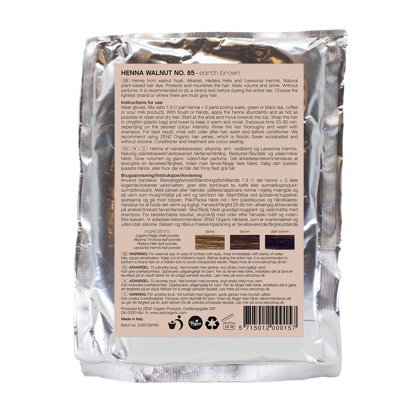 Botanical Henna Hair Colour Walnut no. 85 is een natuurlijke henna haarverf voor alle haartypes. Vooral geschikt voor het creëren van een neutrale bruine kleur in bruin en donkerbruin haar, ook bij grijs haar