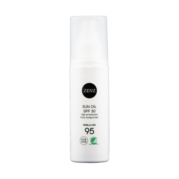 Sun Oil SPF 30 high protection, face, body &amp; hair, vanilla no. 95, UVA, UVB, nordic swan ecolabel, beauty shortlist awards 2020 winnaar