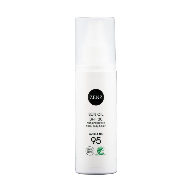 Sun Oil SPF 30 high protection, face, body &amp; hair, vanilla no. 95, UVA, UVB, nordic swan ecolabel, beauty shortlist awards 2020 winnaar