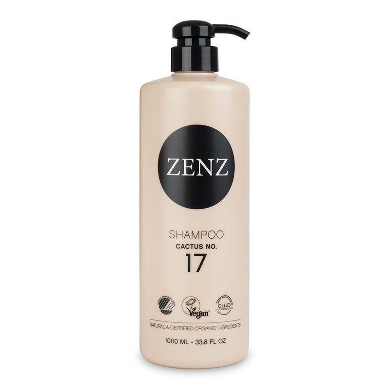 Shampoo Cactus no. 17 geeft vocht, kracht en vitaliteit aan alle haartypes. Vooral geschikt voor normaal, droog en krullend haar en een droge hoofdhuid.Nordic swan ecolabel, vegan, ocean waste plastic, natuurlijke &amp; gecertificeerde biologische ingrediënten, 1000ml, 33.8 fl oz