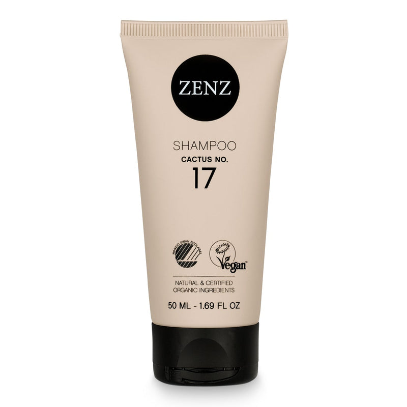 Shampoo Cactus no. 17 geeft vocht, kracht en vitaliteit aan alle haartypes. Vooral geschikt voor normaal, droog en krullend haar en voor een droge hoofdhuid. nordic swan ecolabel, vegan, natuurlijke &amp; gecertificeerde biologische ingrediënten, 50 ml, 1.69 fl oz, travel size