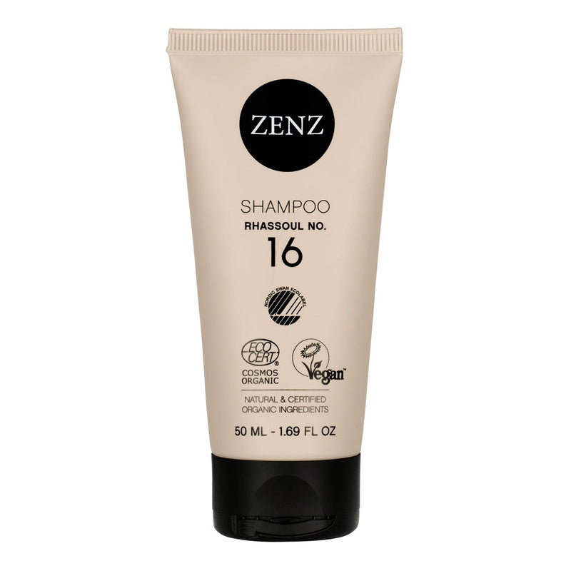 Bekroonde Shampoo Rhassoul no. 16 met natuurlijke en gecertificeerde biologische ingrediënten. Klei shampoo met conditioner effect, siliconenvrij, geschikt voor de curly girl methode. Reisgrootte