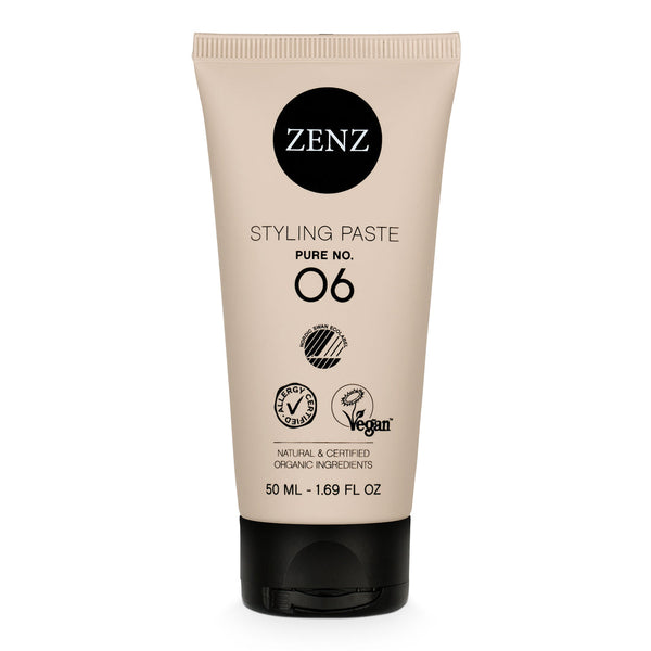 Styling Paste Pure no. 06 is een effectieve stylingpasta voor alle haartypes. Vooral geschikt voor kort of krullend haar. Vegan, AllergyCertified, Nordic Swan Ecolabel, Ocean Waste Plastic. Reisgrootte